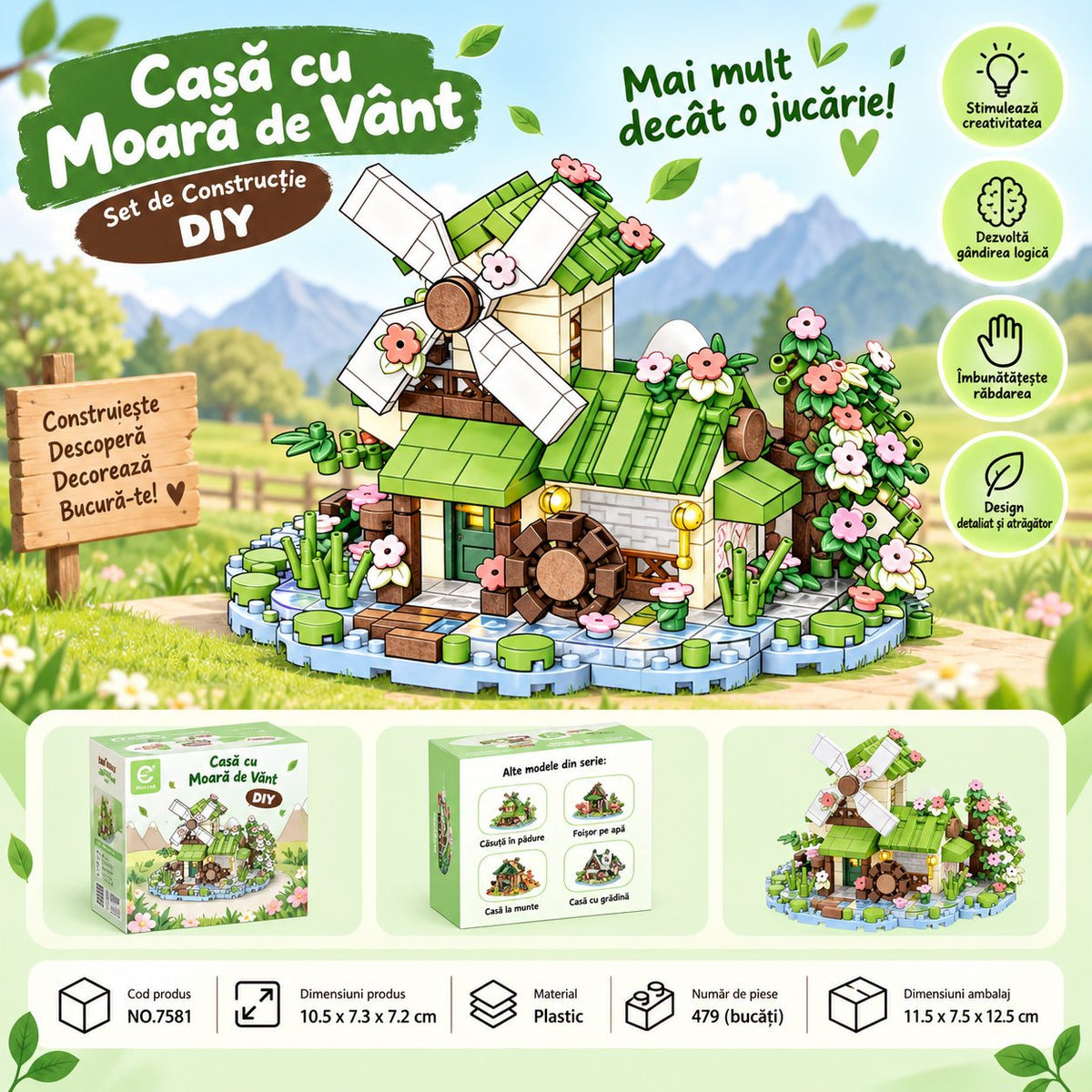 Set de Construcție Căsuță cu Moară de Vânt (479 piese) - Poza 12