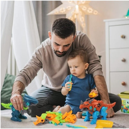 Set de Construcție 4 Dinozauri cu Bormașină Electrică - Poza 2