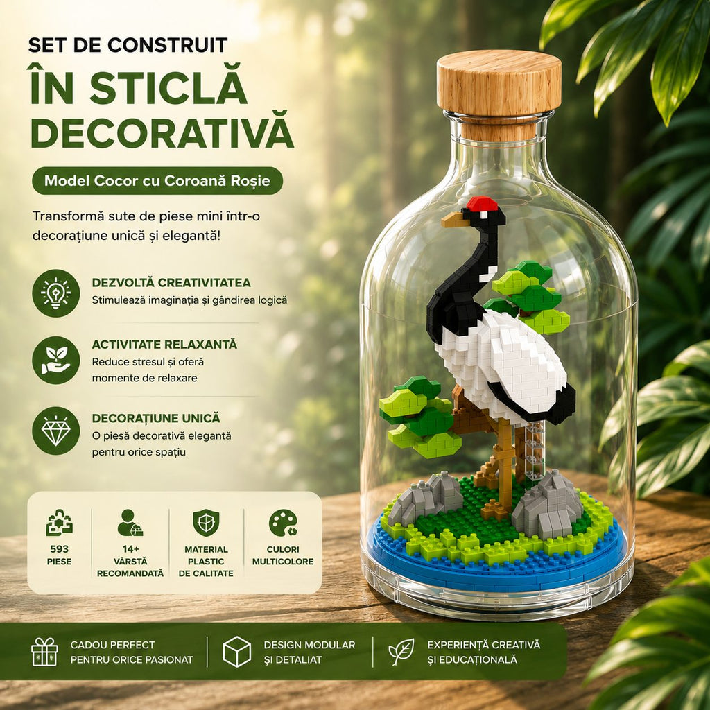 Set de Construit în Sticlă - Cocor cu Coroană Roșie (593 piese) - Poza 5