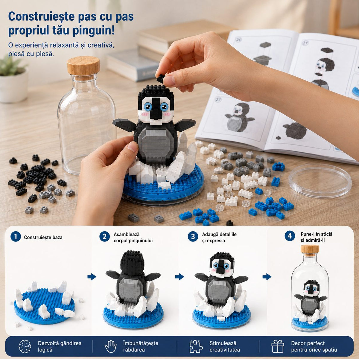 Set de Construit în Sticlă - Pinguin (553 piese) - Poza 5