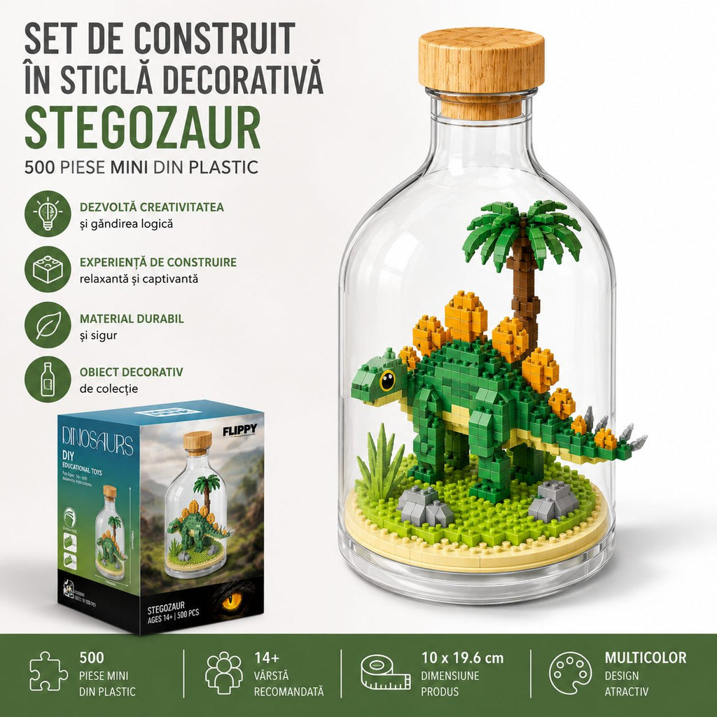 Set de Construit în Sticlă - Stegozaur (500 piese) - Poza 4