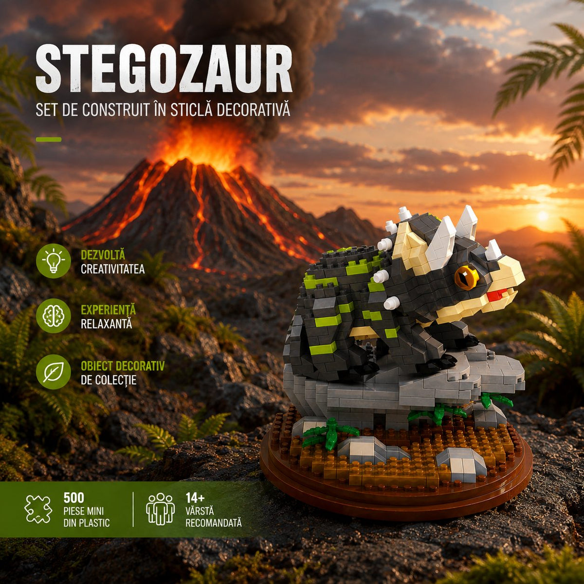 Set de Construit în Sticlă - Triceratops (500 piese) - Poza 3