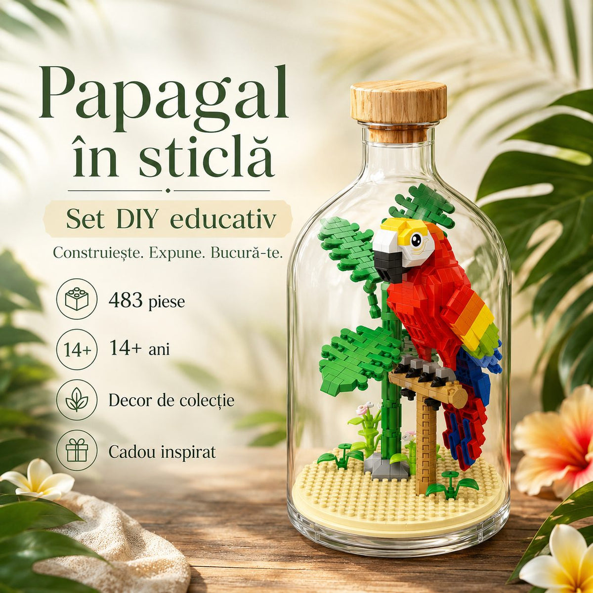Set de Construit în Sticlă - Papagal (483 piese) - Poza 2
